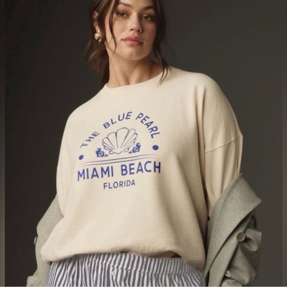 Anthropologie Maeve City Crewneck Sweatshirt The Blue Pearl Miami Beach Florida